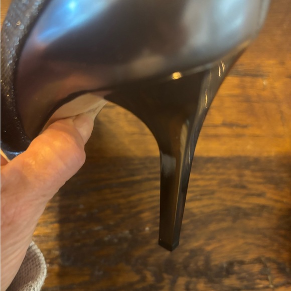 Jimmy Choo Silver Grey Sparkle Glitter Black Leather Heels Pumps 38.